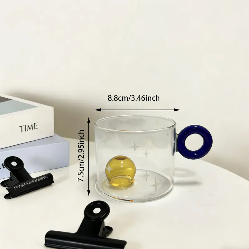 Floating Glass Ball Mug With Color Ring Handle