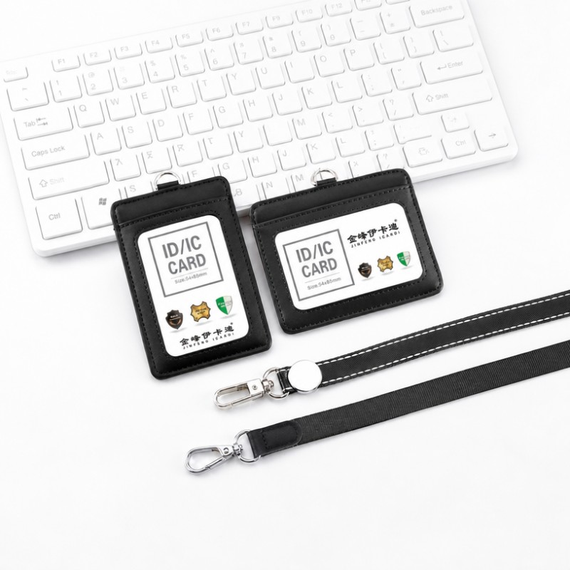 Sealbhóir Suaitheantas Aitheantais Leathar le Lanyard
