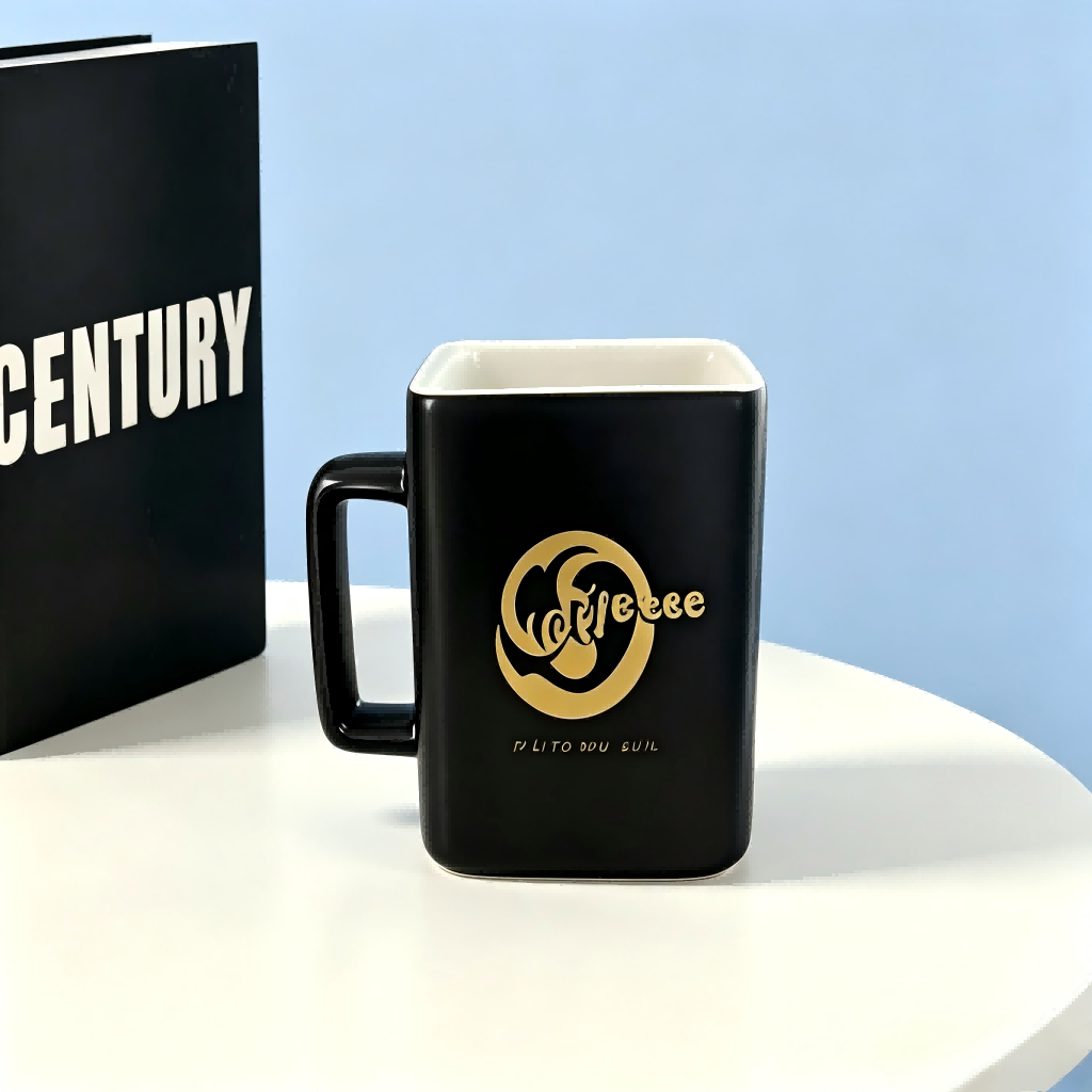 Mug Caife Ceirmeach Scragall Óir Cearnóg