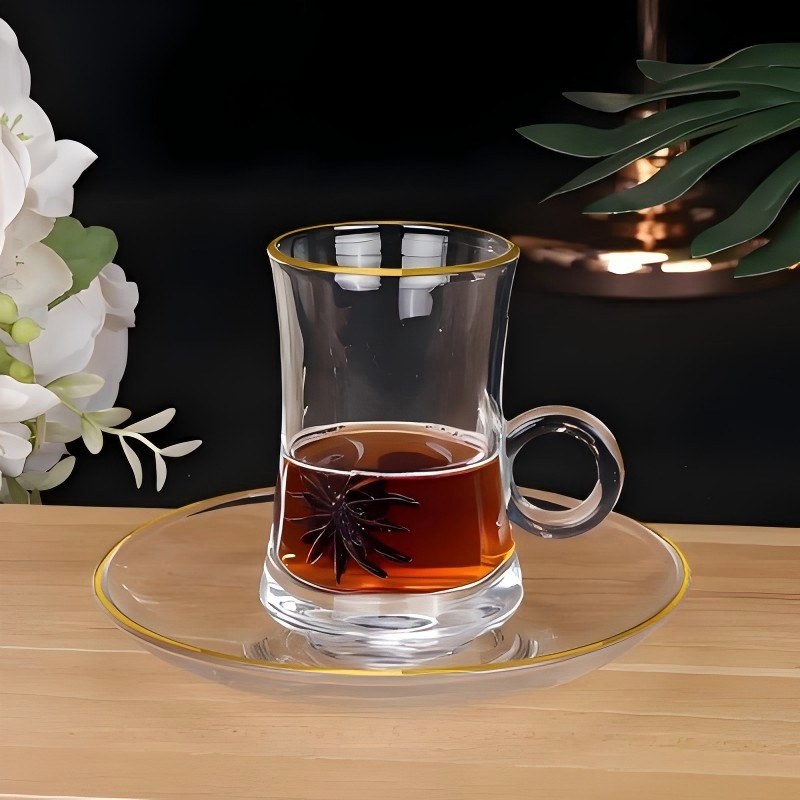 Fáinne Clóbhuailte Vintage Láimhseáil Cupán Tae Gloine